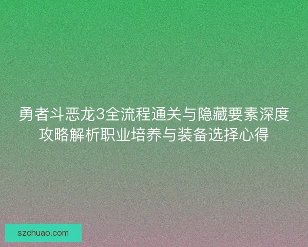 勇者斗恶龙3全流程通关与隐藏要素深度攻略解析职业培养与装备选择心得