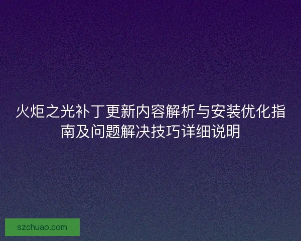 火炬之光补丁更新内容解析与安装优化指南及问题解决技巧详细说明
